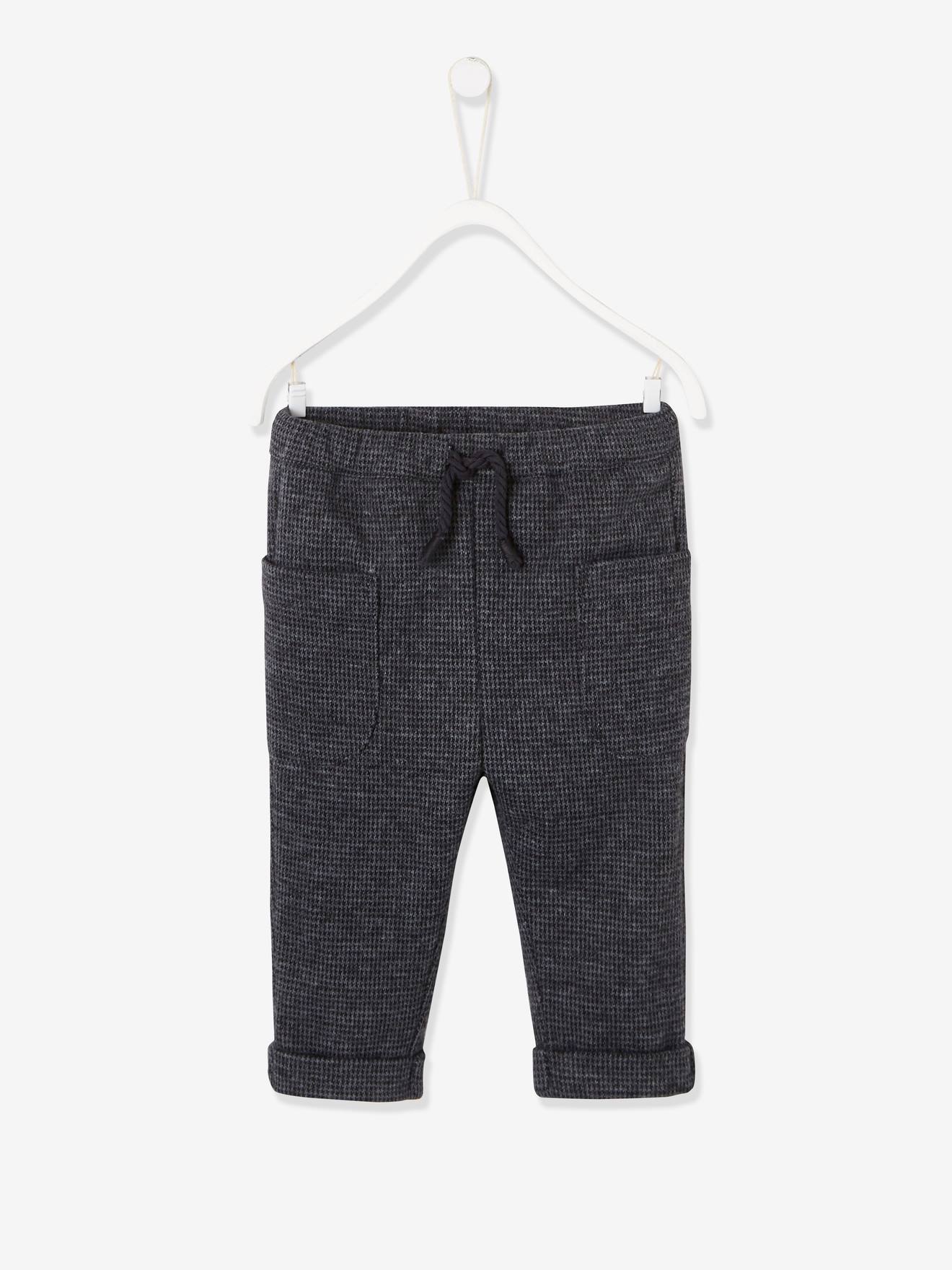 Baby visgraat fleece broek antraciet ruitmotief