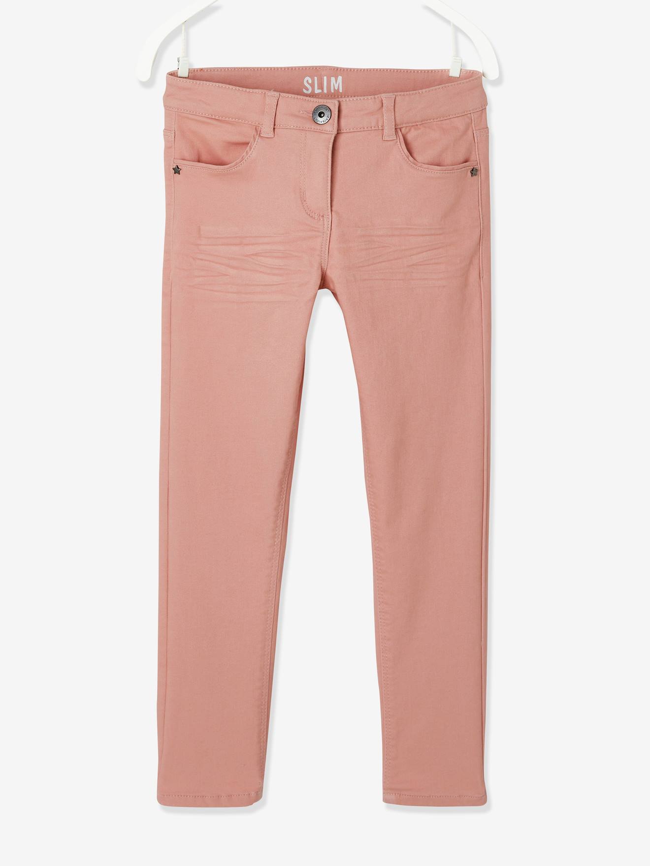 Slim fit meisjesbroek Morphologik heupomtrek LARGE donkerroze