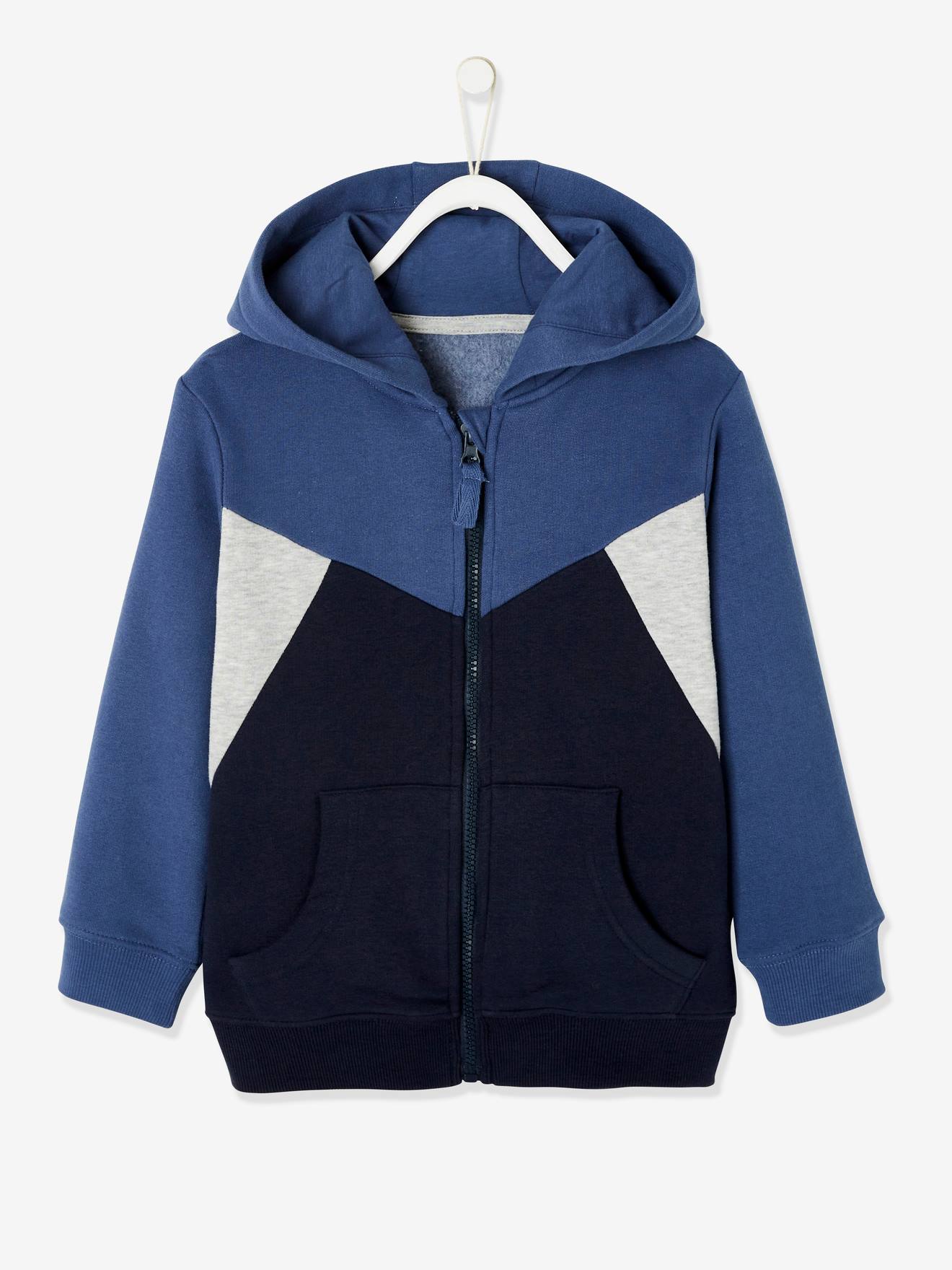 Color-block sweatshirt met rits jongen patroon op de rug blauw