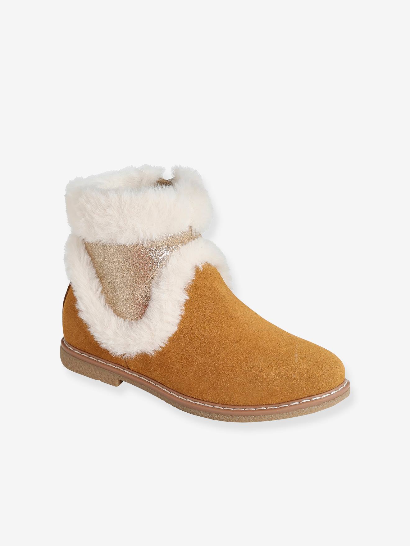 Gevoerde meisjeslaarsjes, in leer te veranderen - camel, Schoenen