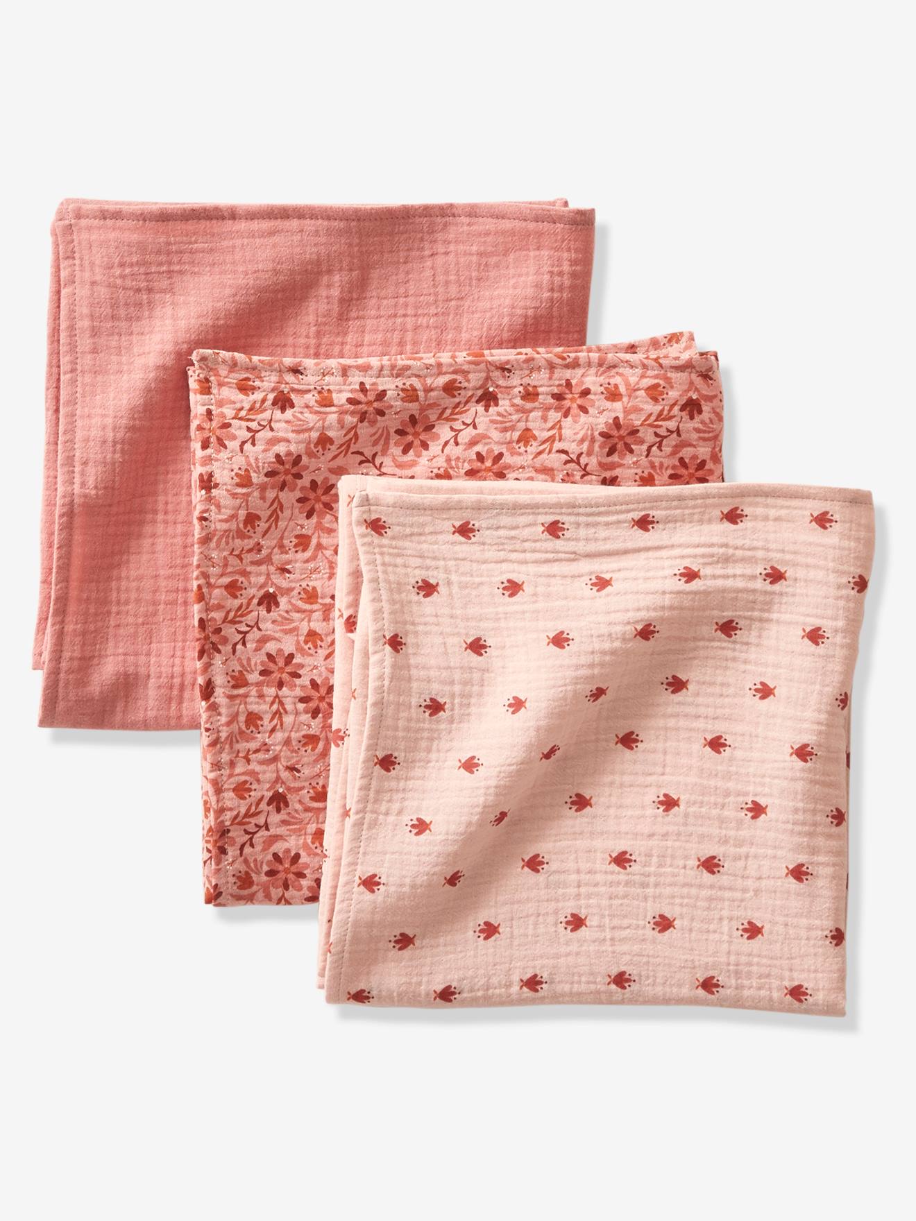 Set van 3 doeken van katoengaas HAPPY BOHรME Oeko-Texยฎ roze