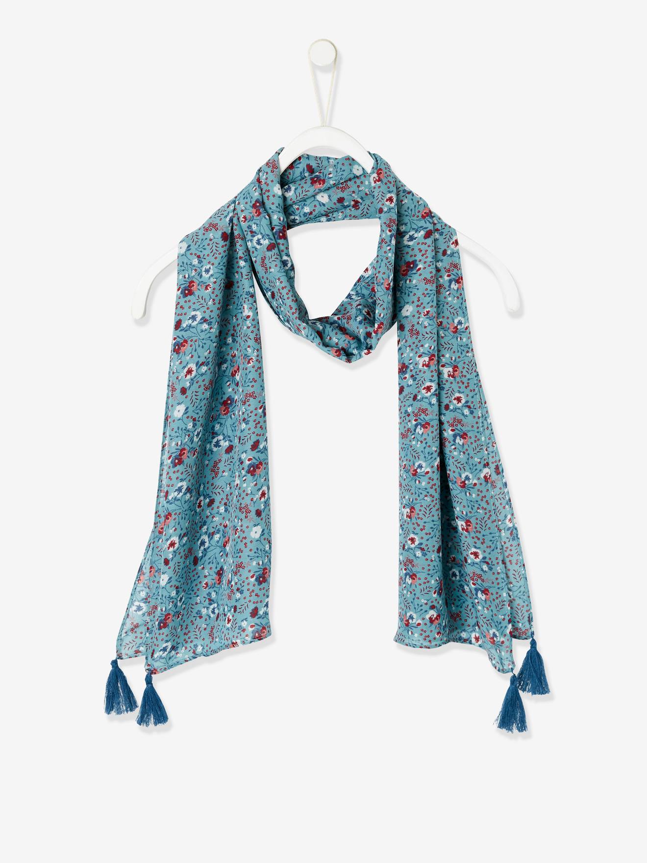 Sjaal met bloemenprint blauw bedrukt