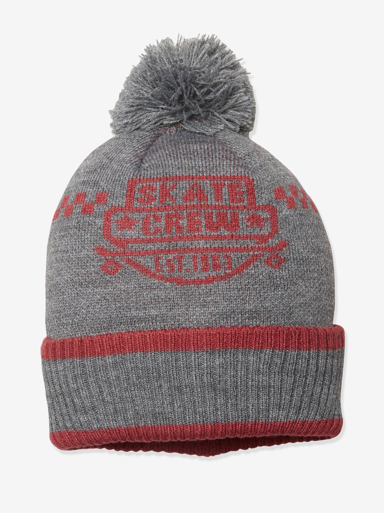 Oeko Tex® jongens skatemuts met pompon grijs