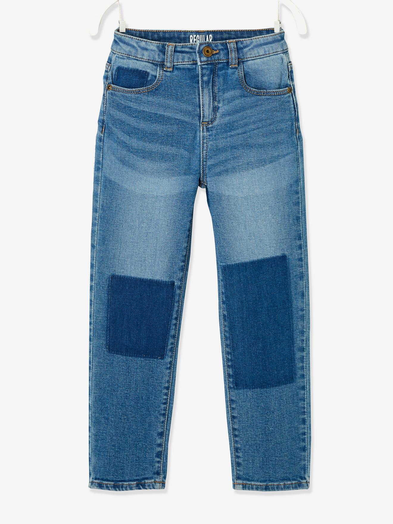 Rechte meisjesjeans met patches stone