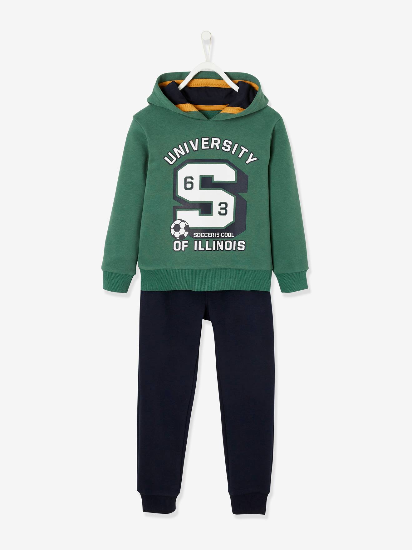 Jongensensemble in fleece, sweatshirt met capuchon + joggingbroek medium groen