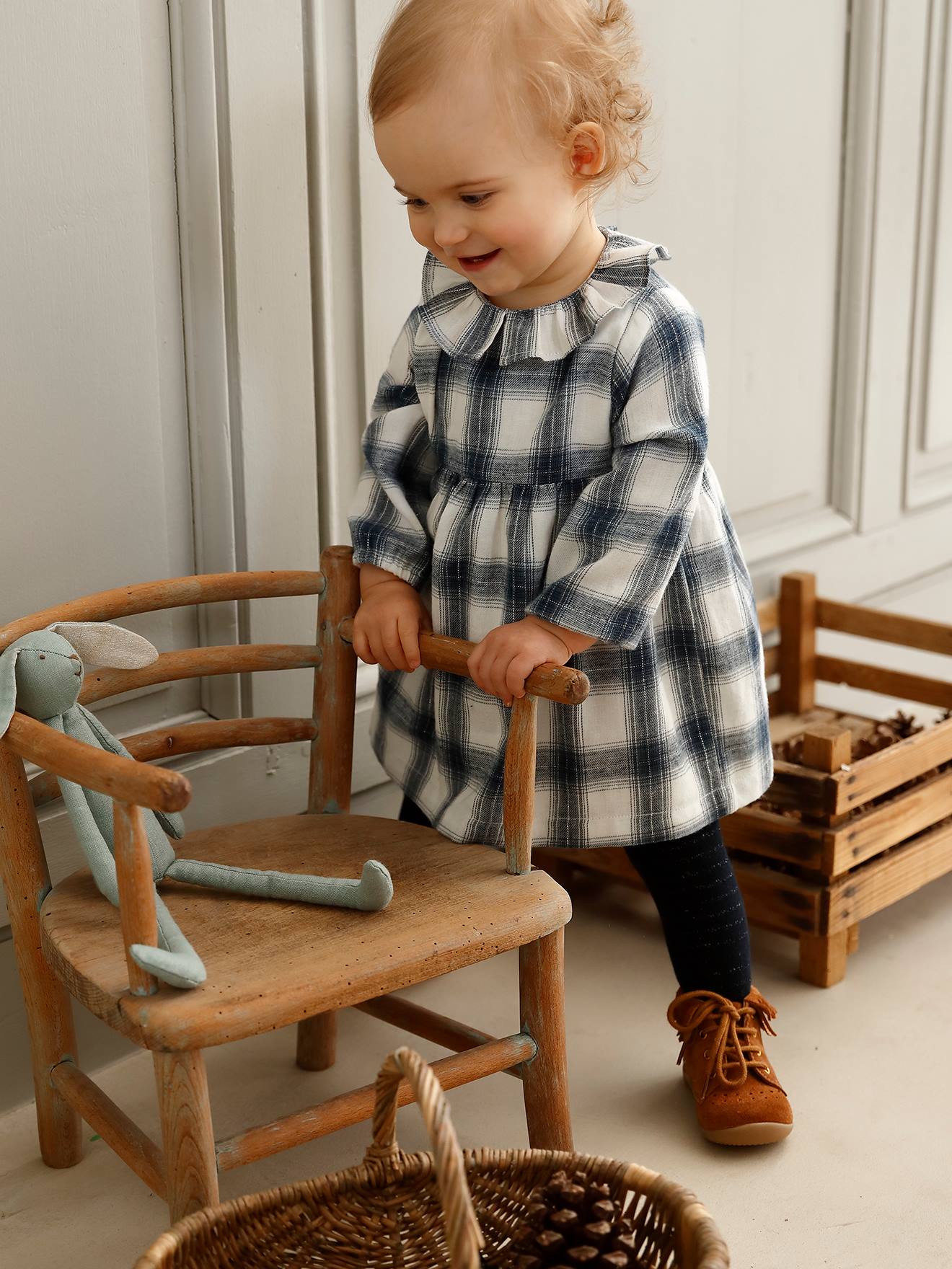 Babyjurkje met ruitjes denimblauwe ruitjes