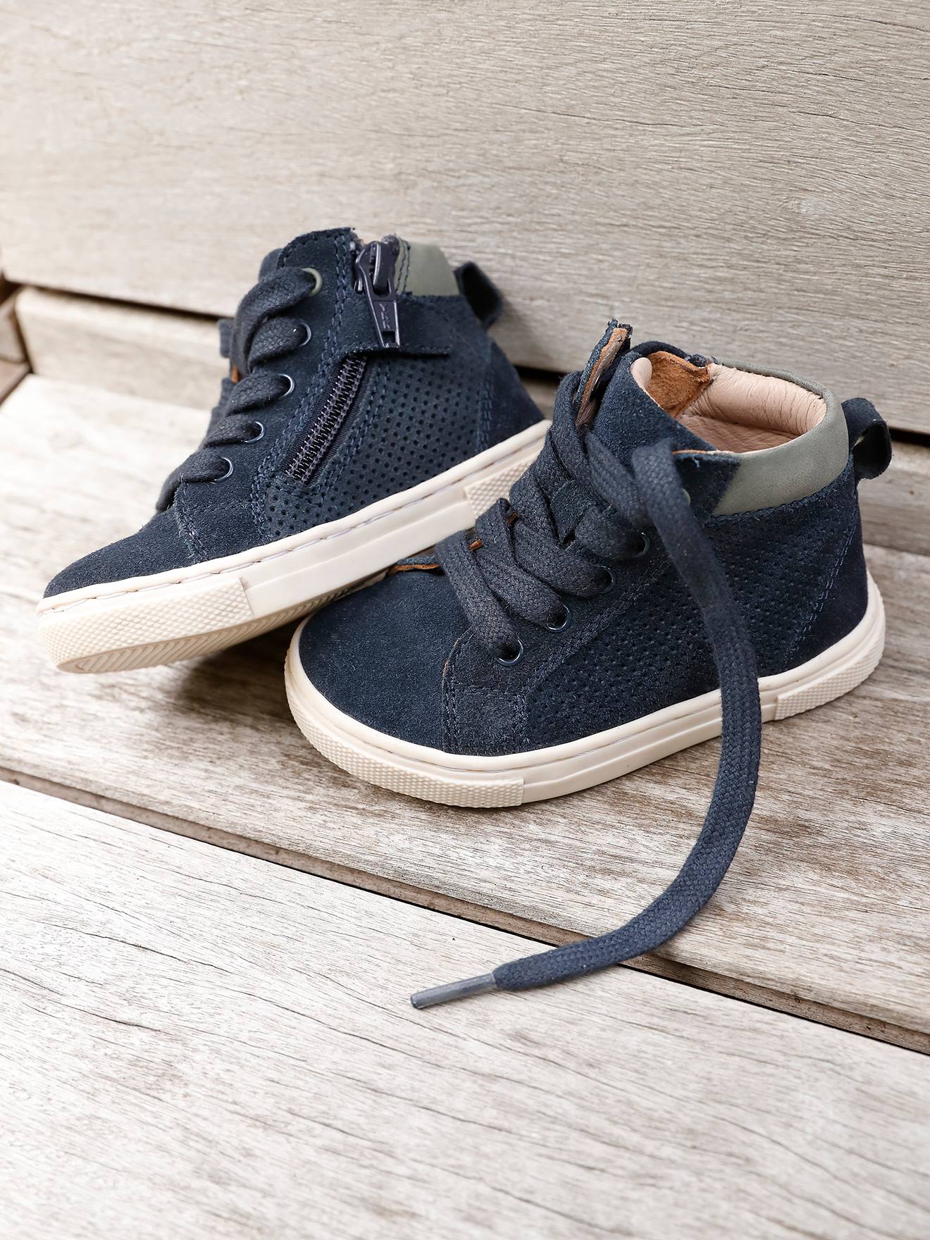 Halfhoge leren sneakers jongensbaby indigo