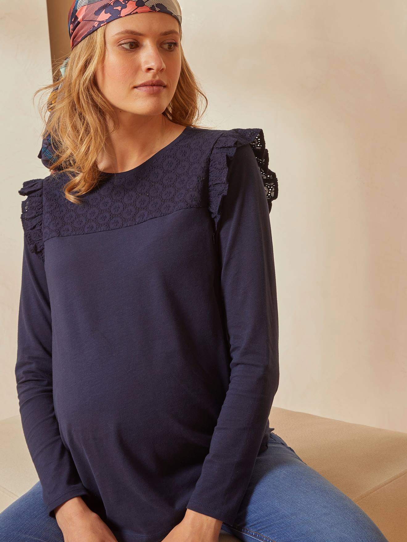 Zwangerschap en borstvoeding bi-materiaal T-shirt inkt
