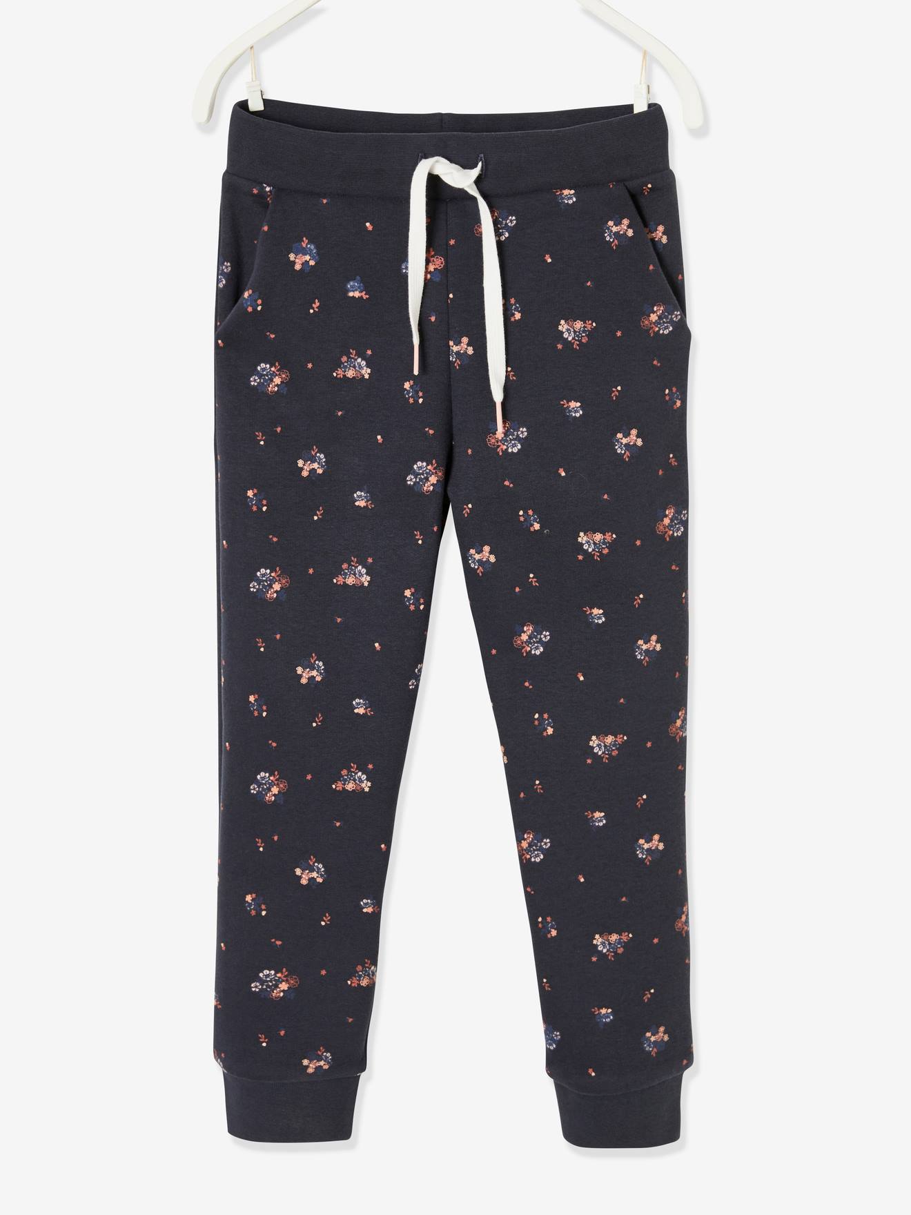 Meisjes joggingsbroek donkerblauw met print