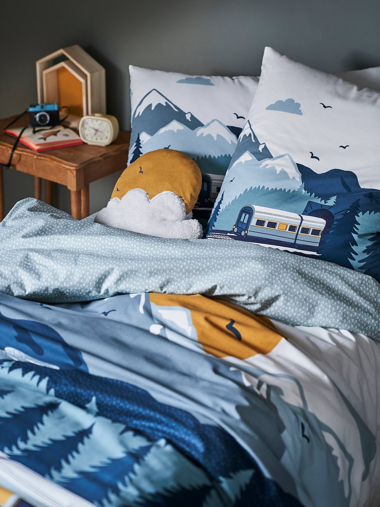 Set dekbedovertrek + kussensloop voor kinderen OP DE RAILS groen afbeelding