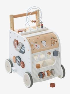 Speelgoed-FSC®-houten loopwagentje met remmen en activiteitenkubus