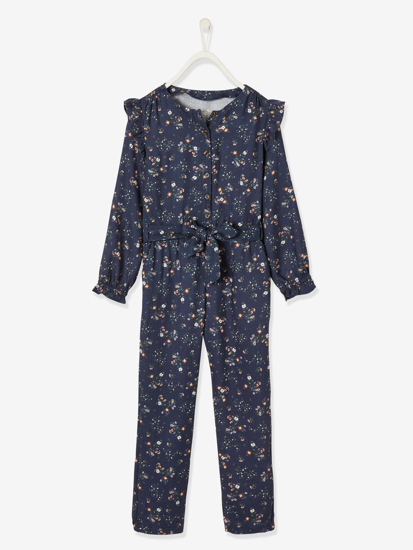 Gebloemde meisjesjumpsuit inkt met print