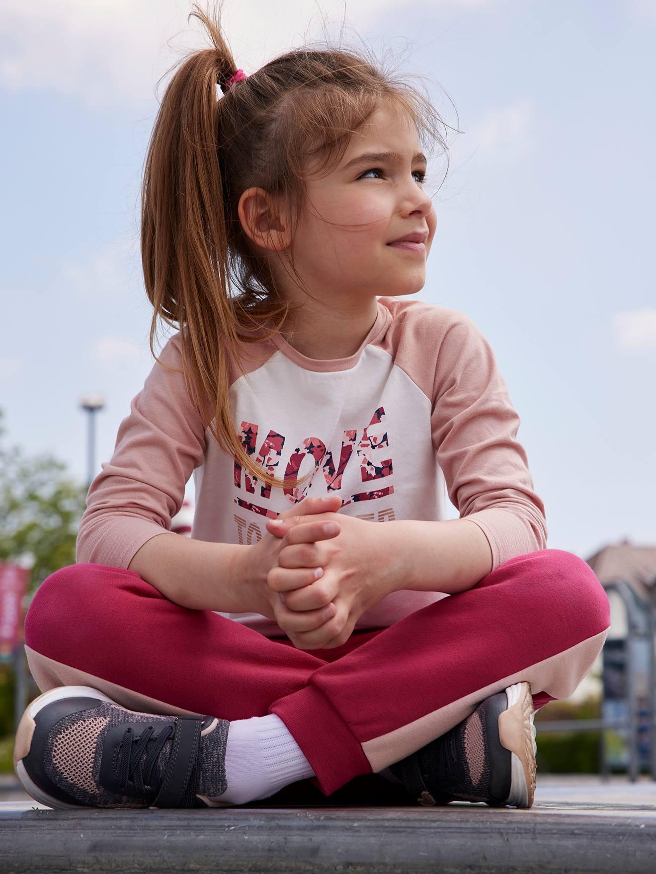 Sportshirt voor meisjes "move together" met raglanmouwen ivoor