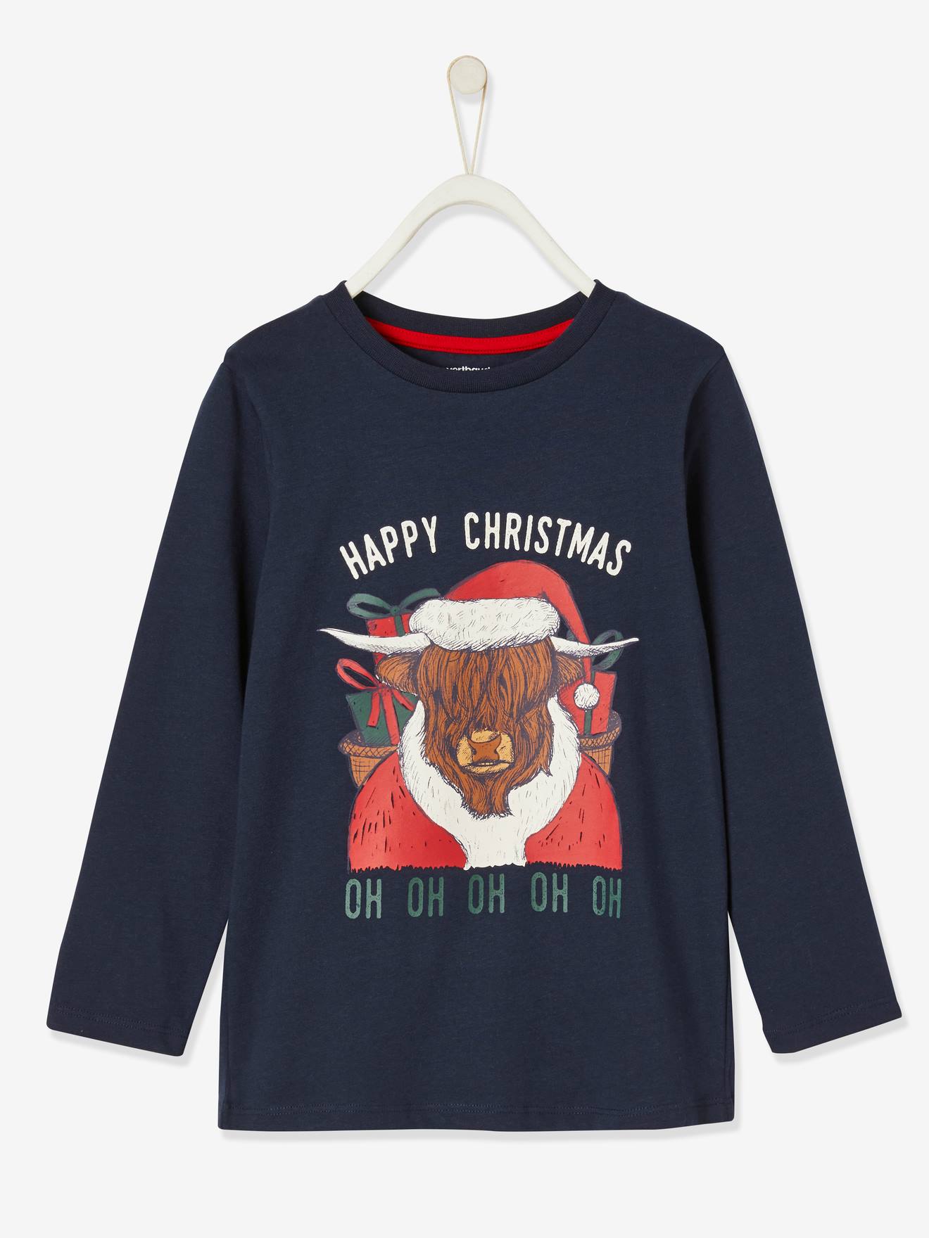 Jongens-T-shirt voor de kerst met speelse dierenmotieven inkt