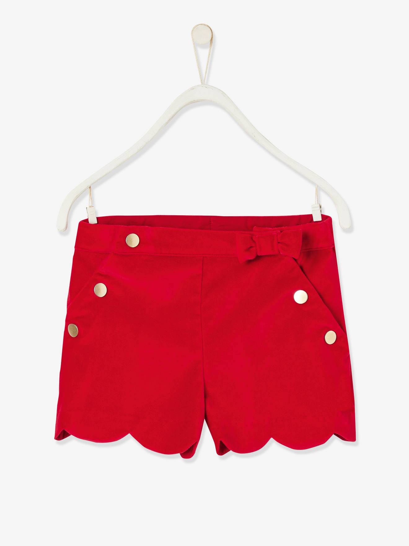 Fluwelen meisjesshort met sierafwerking rood