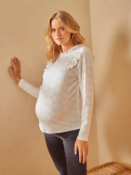 T-shirt van mesh met versiering zwangerschap en borstvoeding Beige - zie staal+Zwart - vertbaudet enfant 