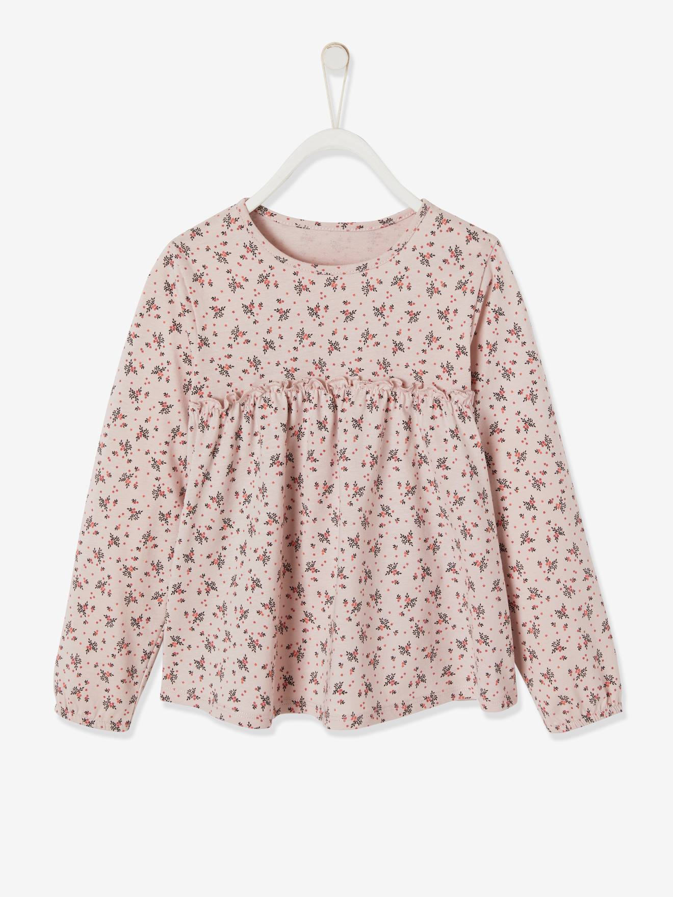 Blouse-T-shirt met bloemenprint voor meisjes lichtroze met print