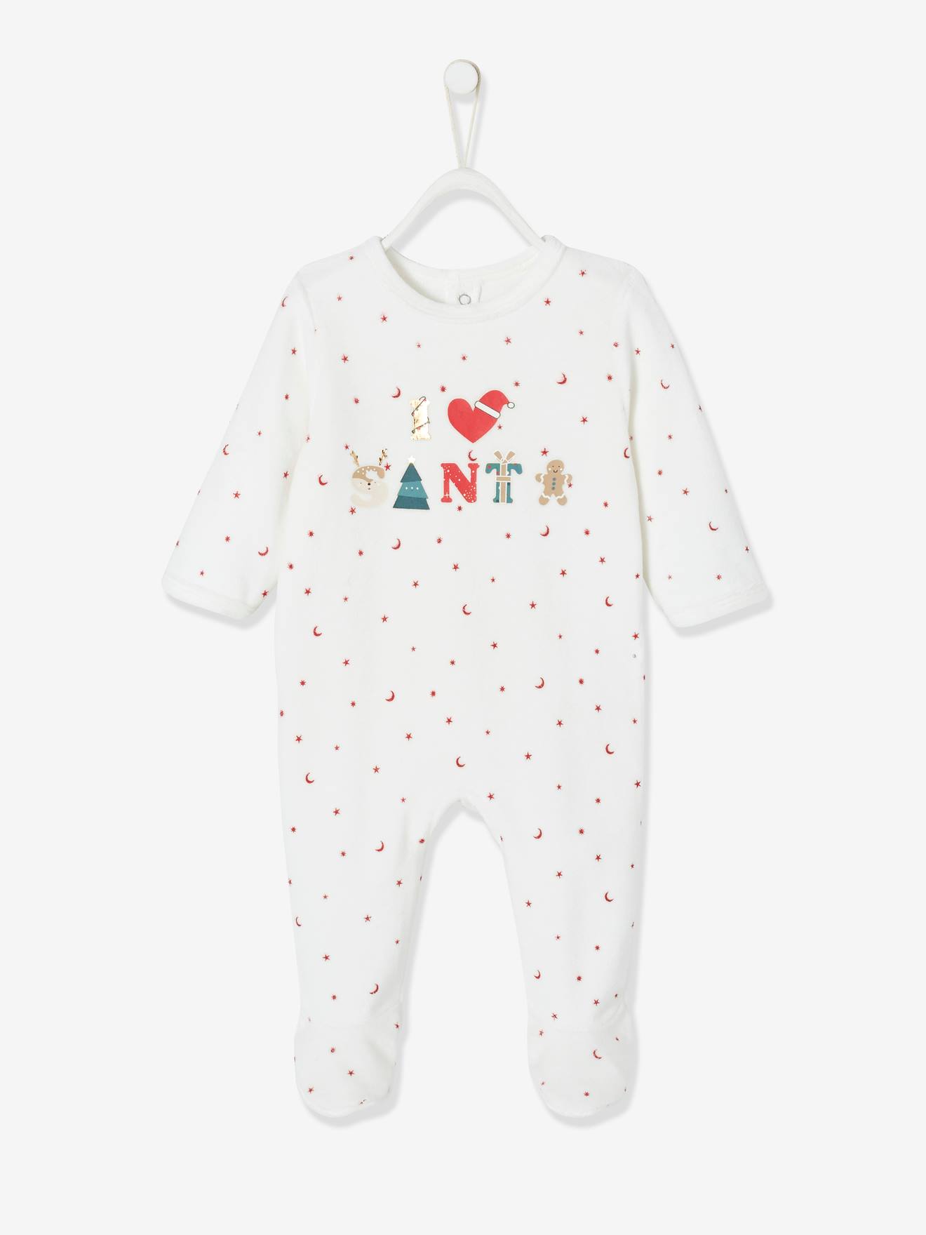 Fluwelen babypyjamapakje voor de kerst ivoor met print