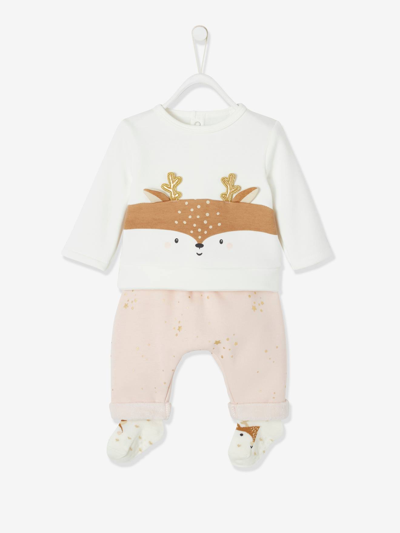 Kerstset babyjongen shirt + broek + sokken nude