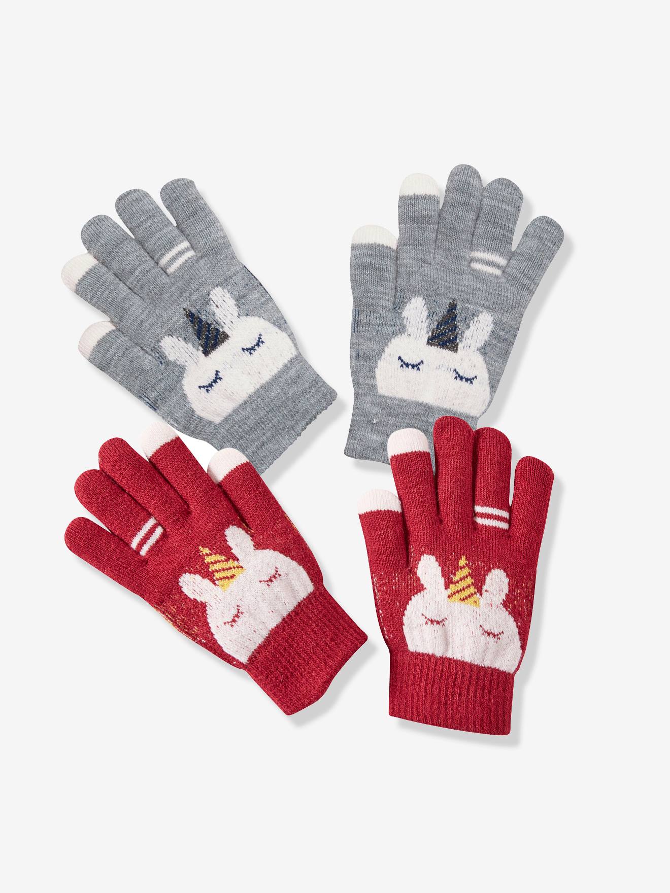 Set van 2 paar magische eenhoorn handschoenen voor meisjes Oeko Tex®. set lichtroze