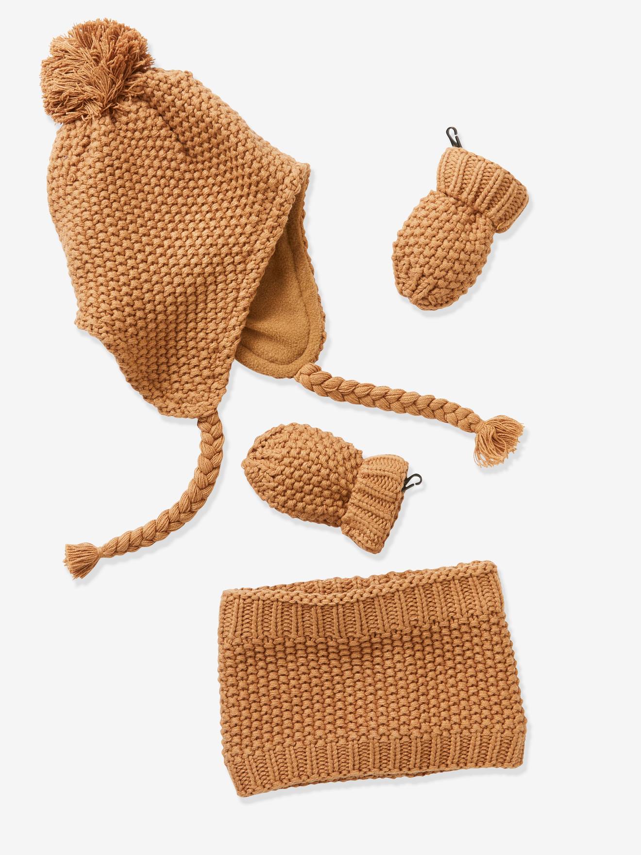 Oeko Tex® muts + snood + wanten Oeko Tex® set voor babymeisjes havana