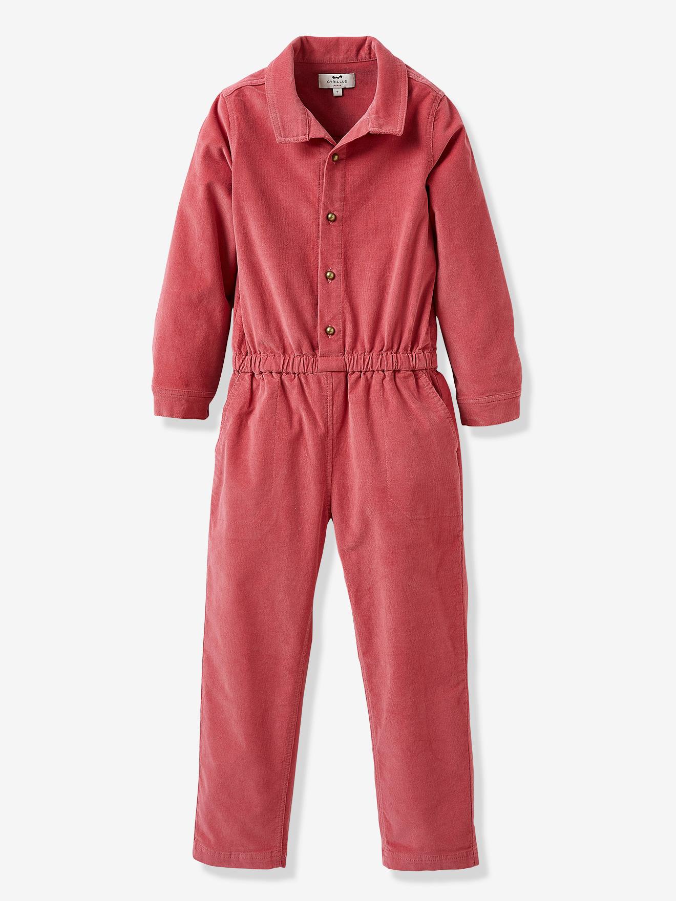 Meisjesjumpsuit in velours roze rood