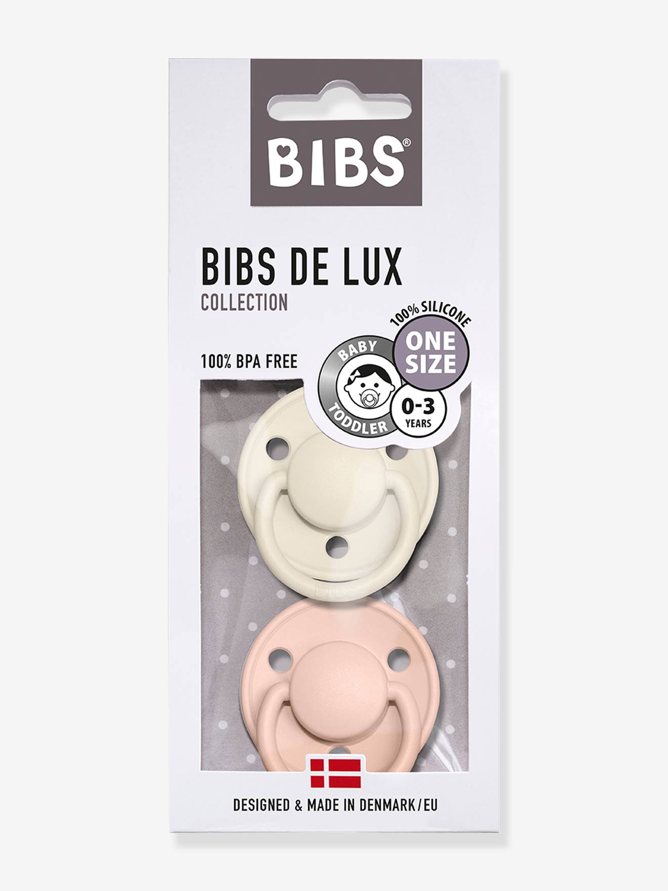 BiBS - De Lux Pacifier - One Size Fopspeen - 2 stuks - Ivory / Blush