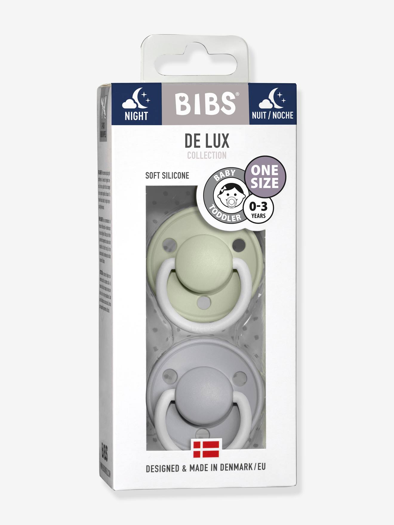 Set van 2 BIBS De Lux siliconen spenen amandelgroen + wolkengrijs