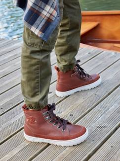 Schoenen-Hoge leren sneakers voor jongens met veters en klittenband