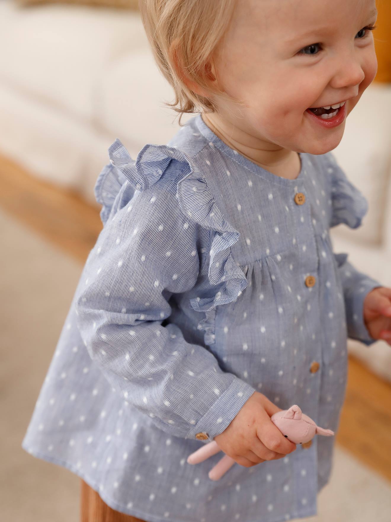 Blouse met ruches baby meisje gestreept indigo