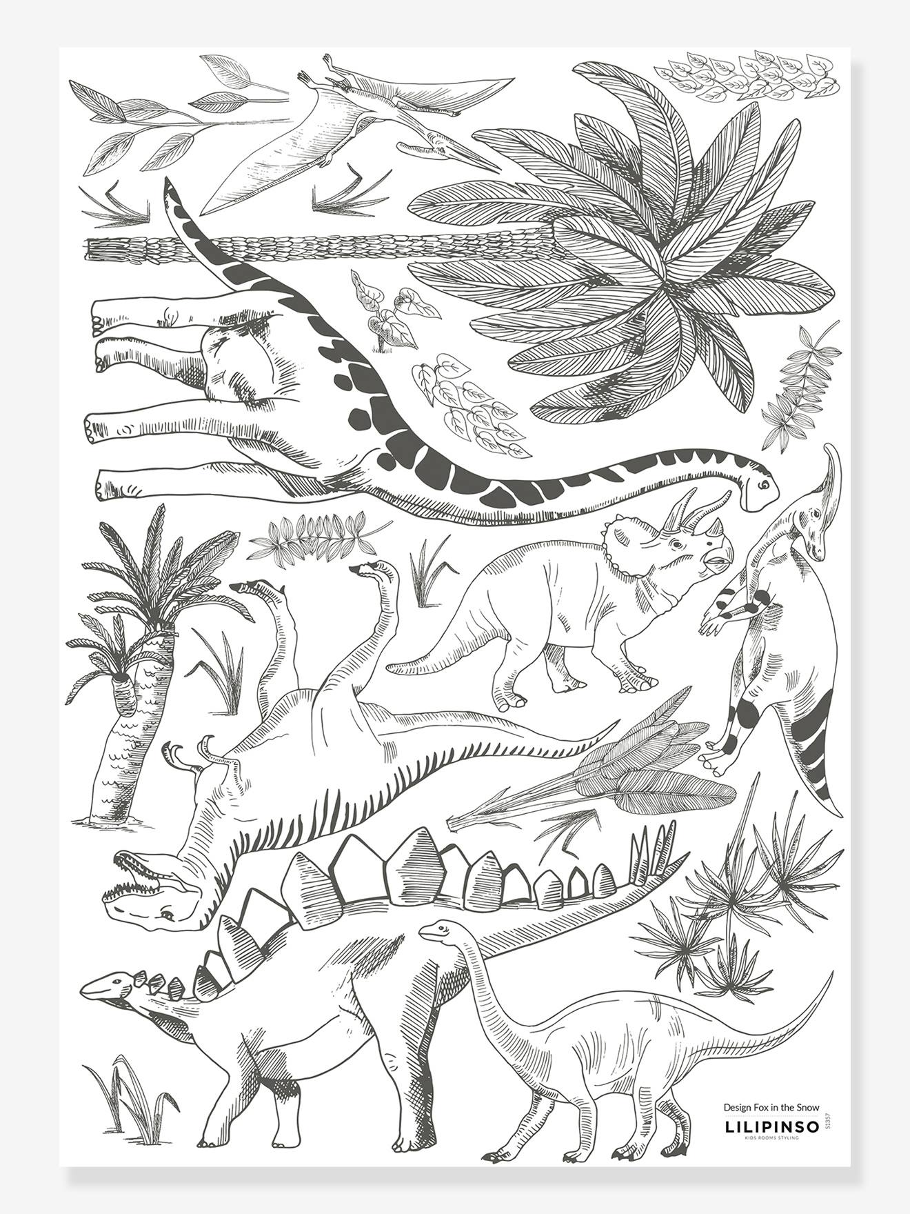 Stickervel LILIPINSO - Dinosaurussen en Planten grijs