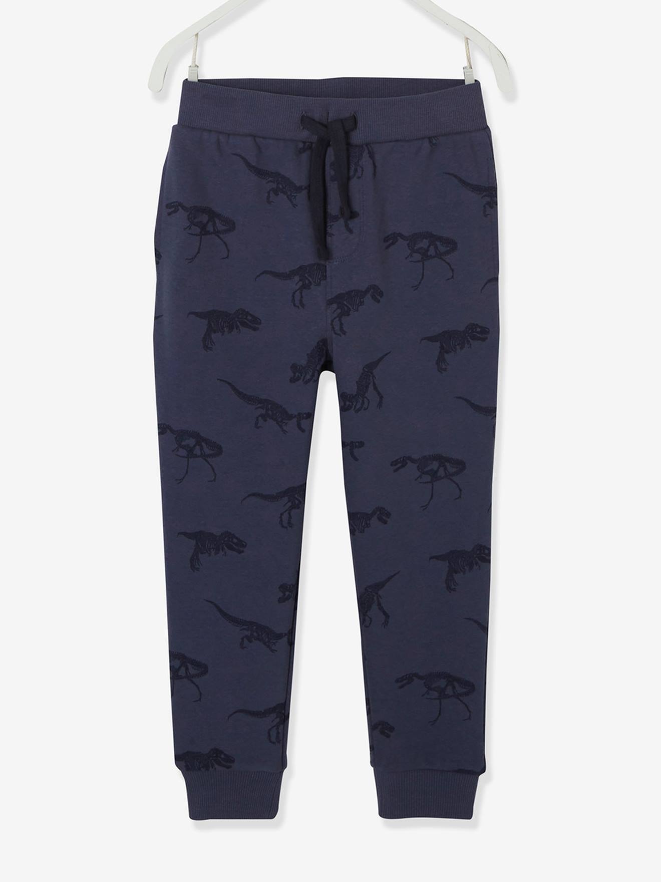 Joggingbroek voor jongens met dinosaurusmotief blauw bedrukt