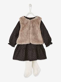 -Babyset met jurk + mouwloos vest van nepbont + maillot