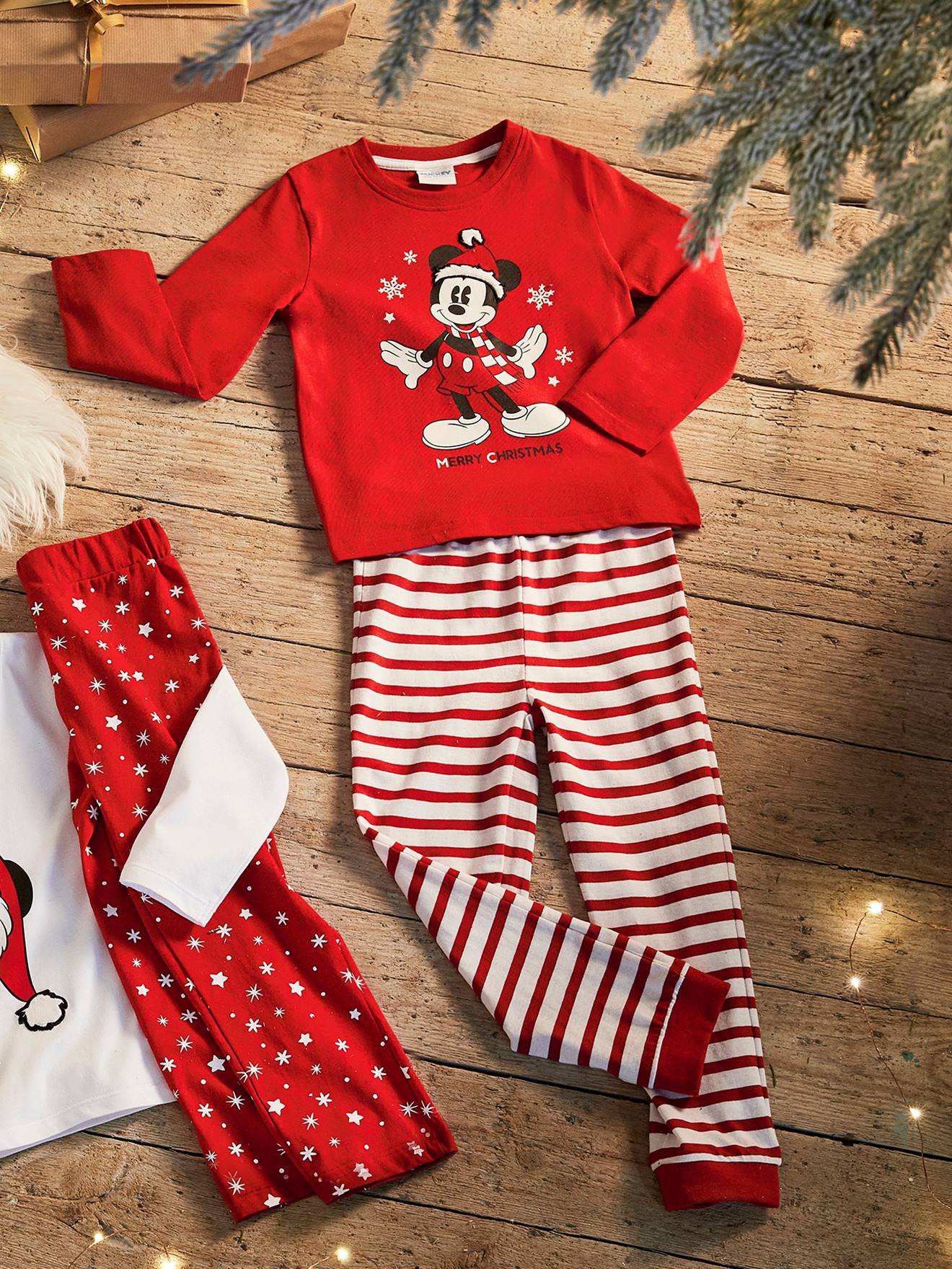 Jongenspyjama Disney® Mickey kerst middelrood gestreept