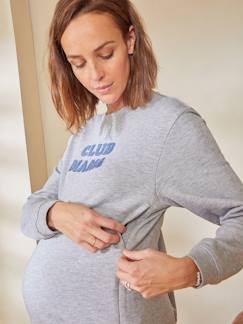 Zwangerschapskleding-Trui, vestje-Fleece sweatshirt met tekst over zwangerschap en borstvoeding
