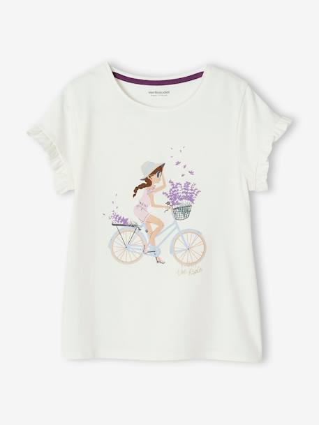 Meisjes T-shirt 'fiets' blauwgroen+ecru+ivoor+lichtroze+roze (poederkleur) - vertbaudet enfant 