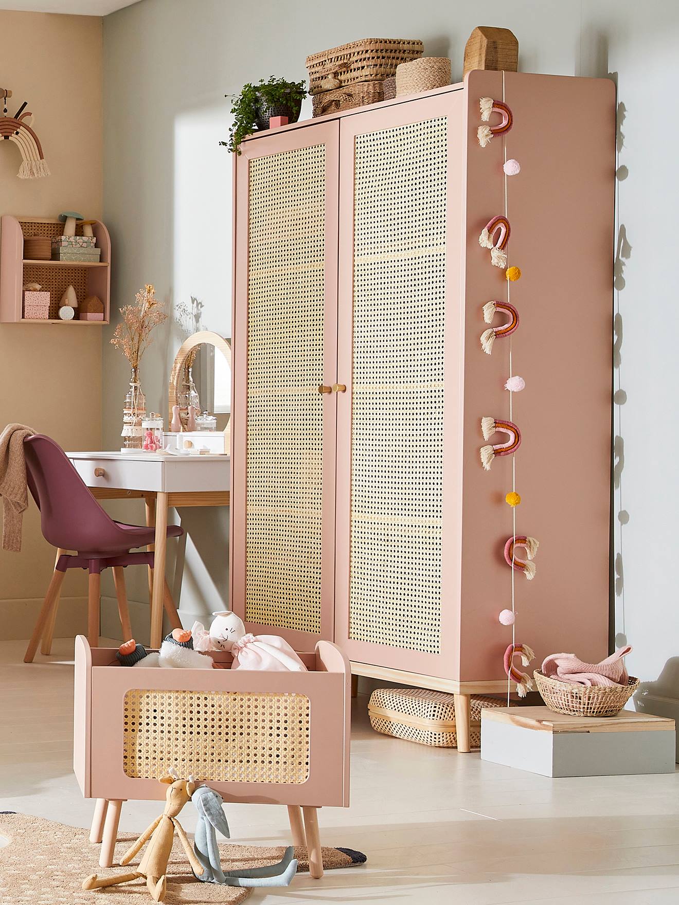 Rieten kast LIGNE POÉSIE roze
