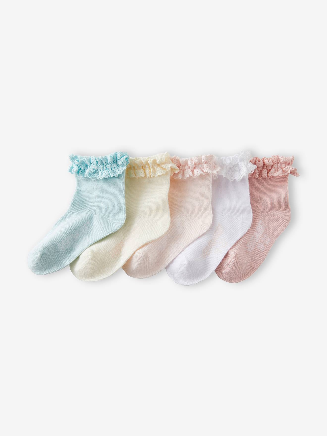 Set van 5 paar halfhoge sokken meisjes (baby) amandelgroene set