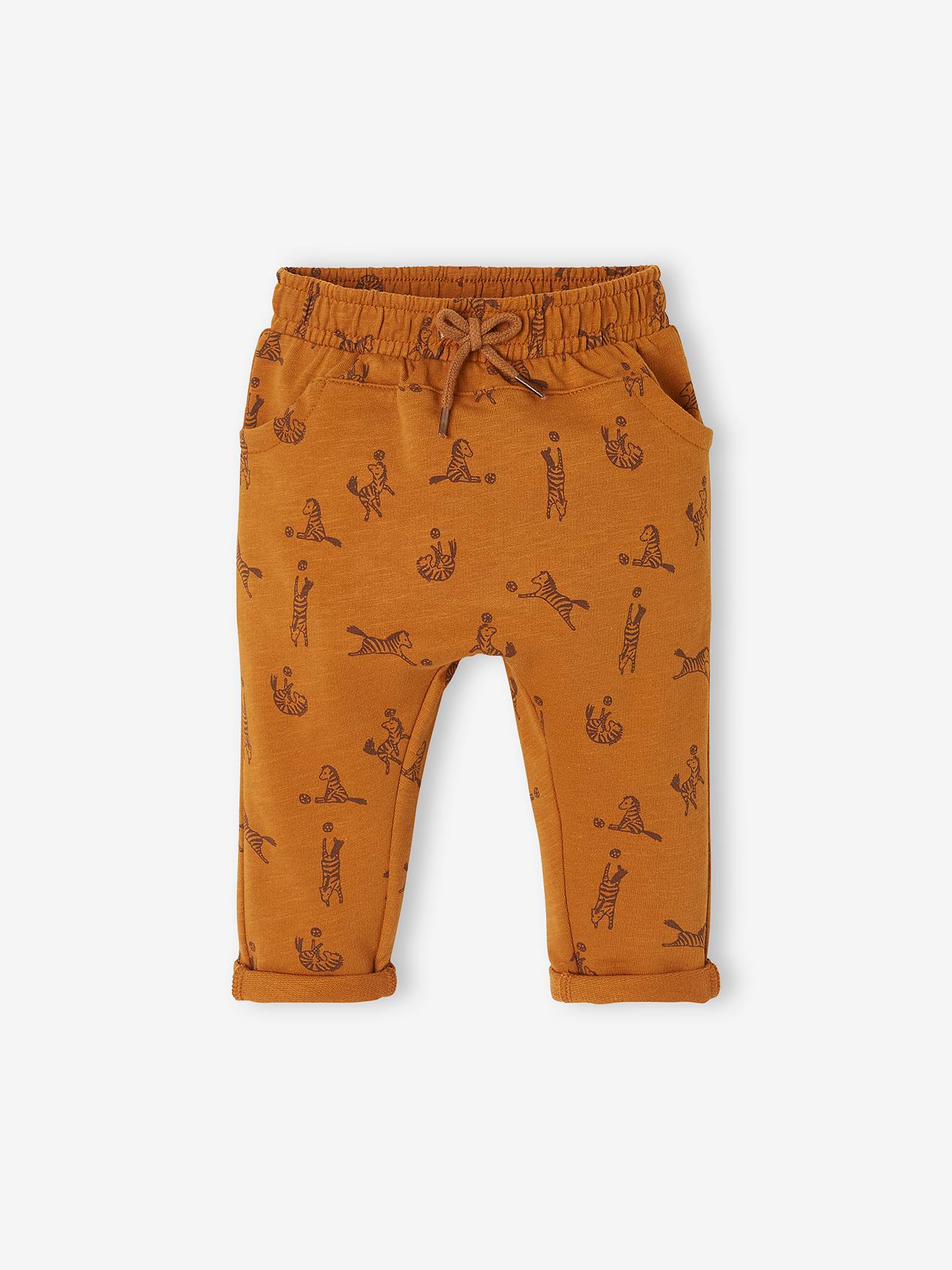 Molton babybroek jongen caramel met print