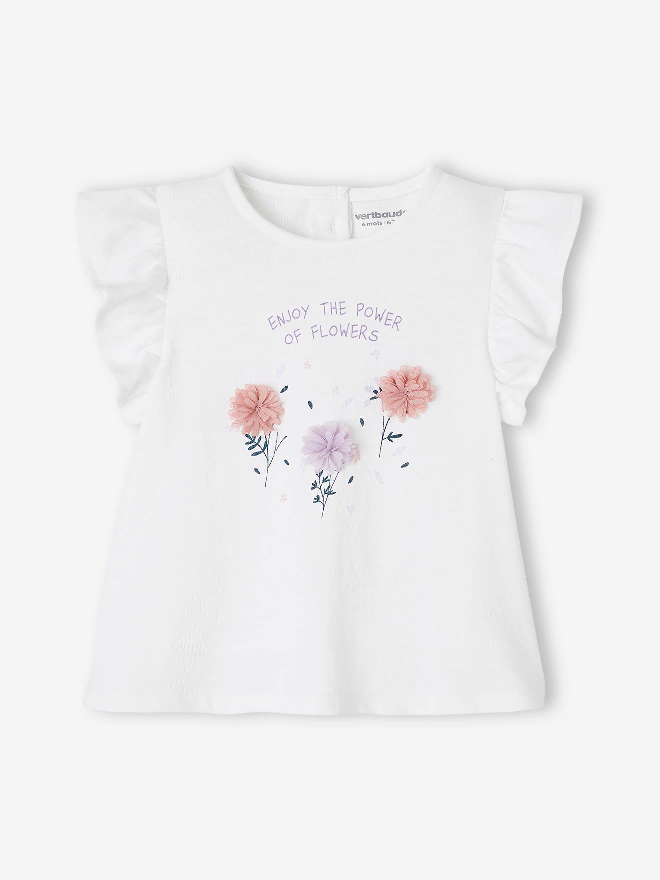 T-shirt met bloemen in reliëf baby wit