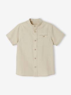 -Overhemd van katoen/linnen met maokraag en korte mouwen voor jongens