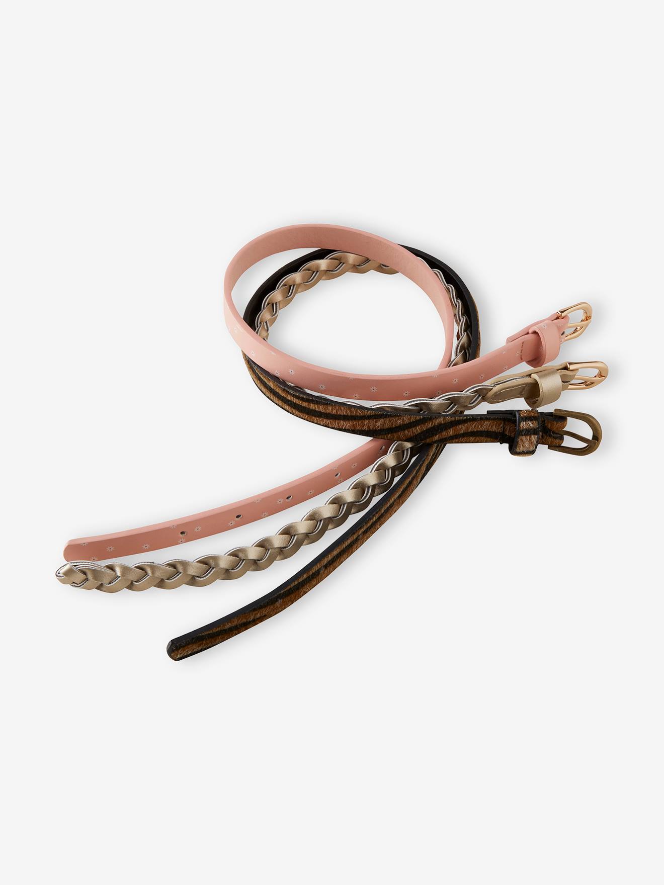 Set van 3 dunne riemen voor meisjes Oeko Tex® roze set
