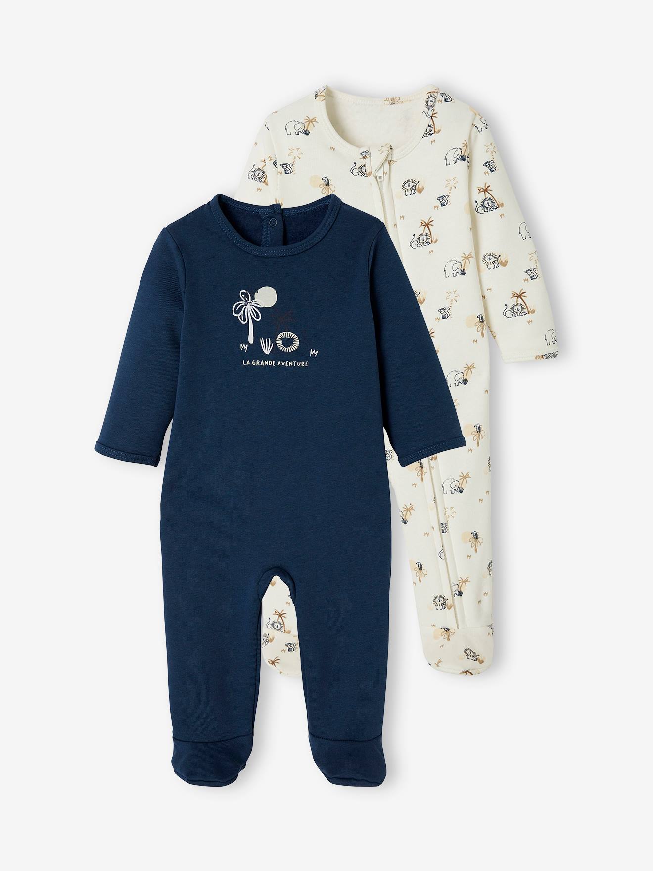 Set van 2 fleece pyjama's set jeansblauw