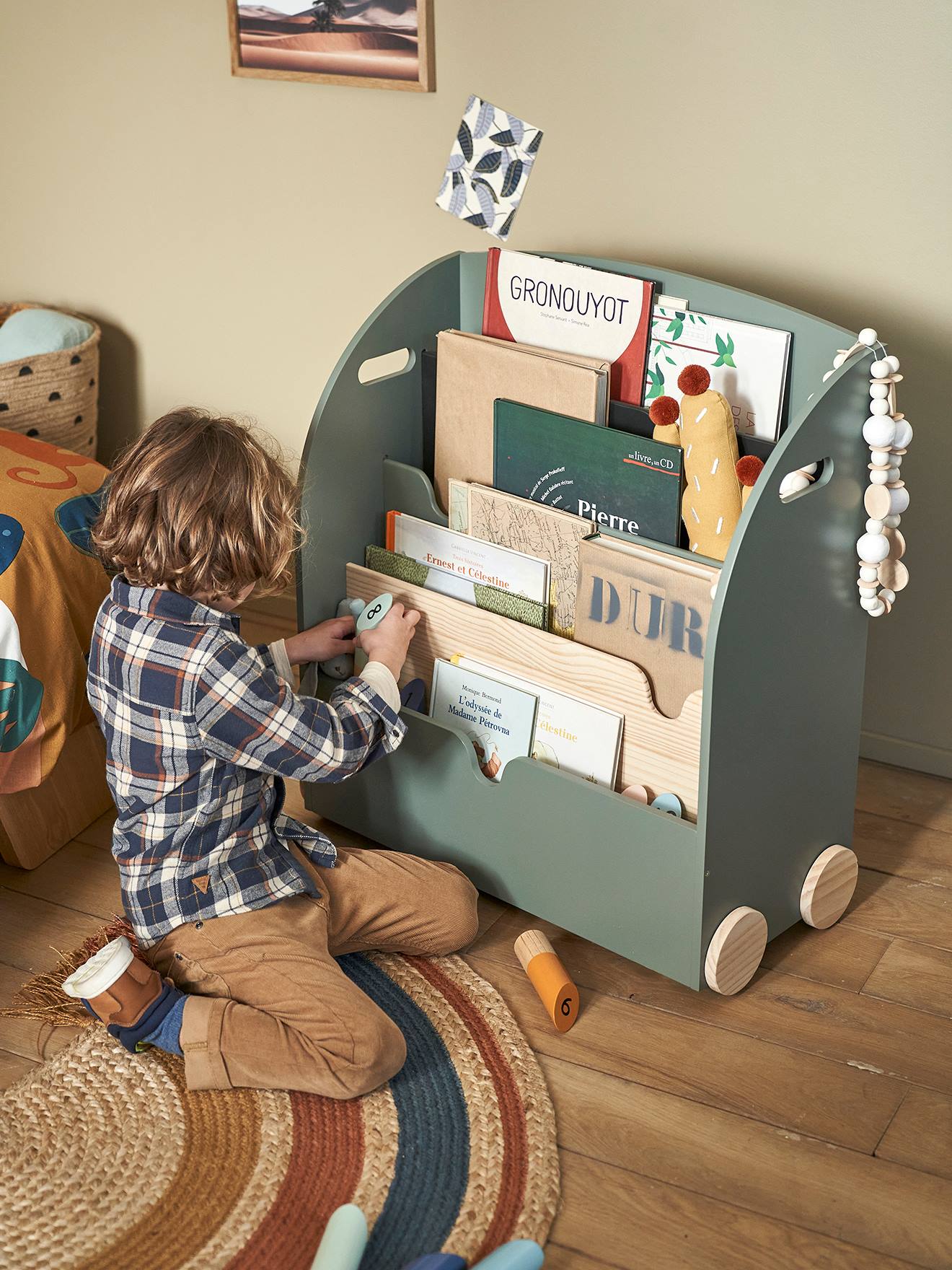 Boekenrekje op wieltjes SERIE SCHOOL groen