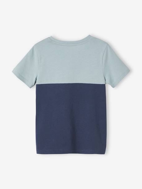 Colorblock jongensshirt met korte mouwen azuurblauw+kaki+leisteen+oranje - vertbaudet enfant 