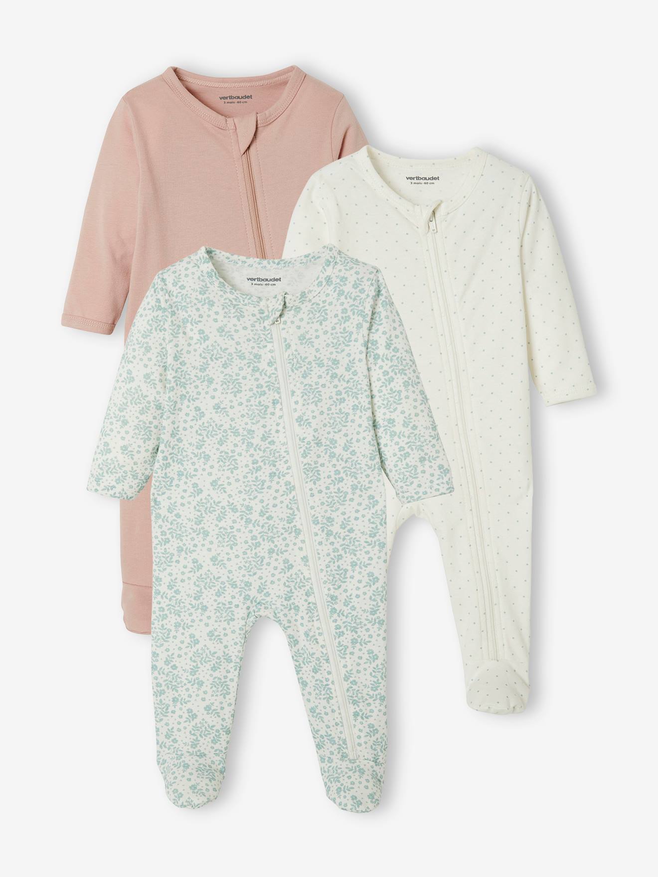 Set van 3 babypyjama's in jersey met ritssluiting set ivoor