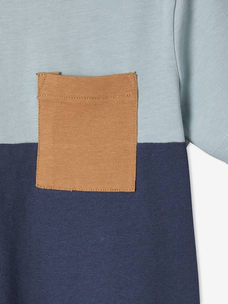 Colorblock jongensshirt met korte mouwen azuurblauw+kaki+leisteen+oranje - vertbaudet enfant 