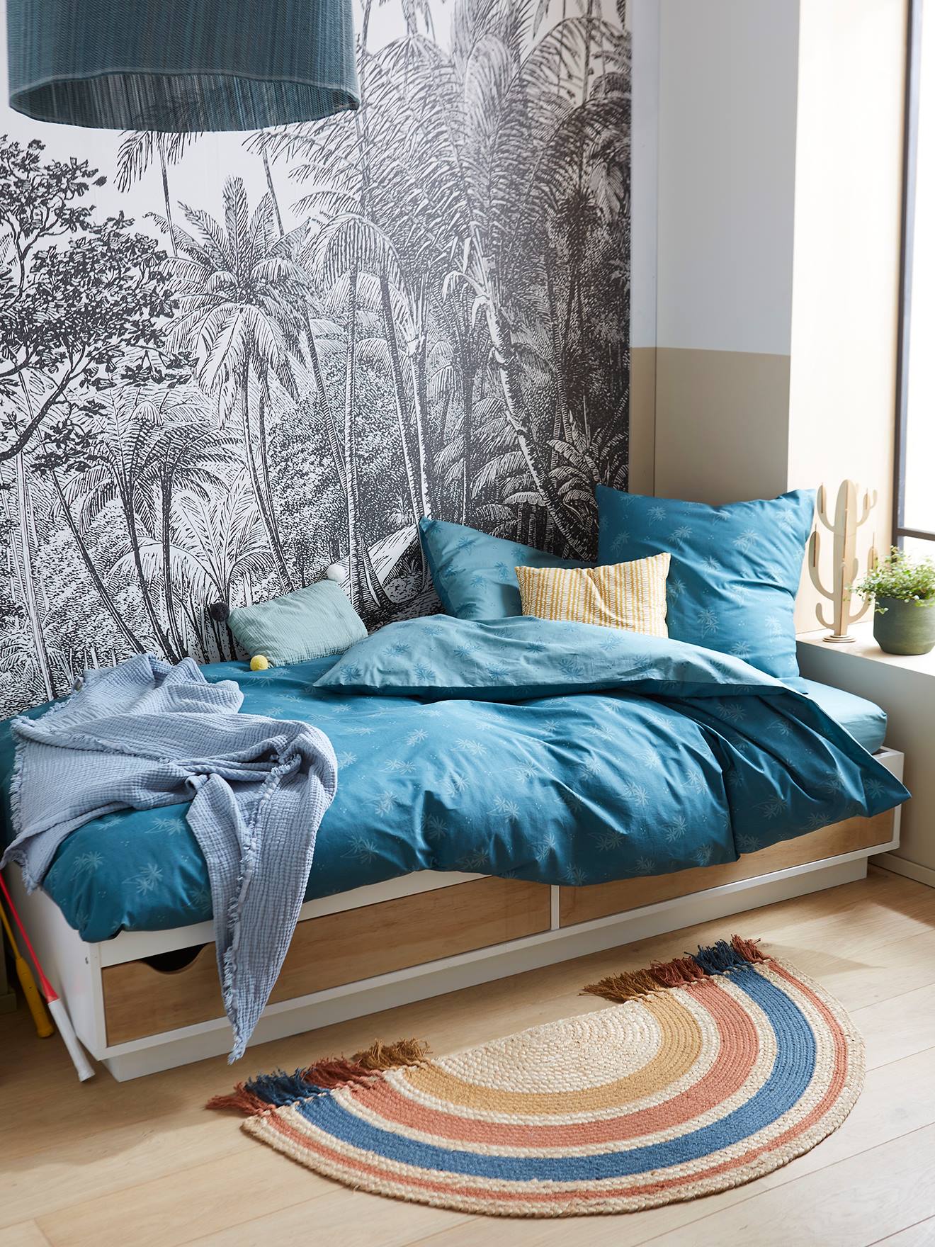 Kinderbed met lades SCHOOL-LIJN wit/hout