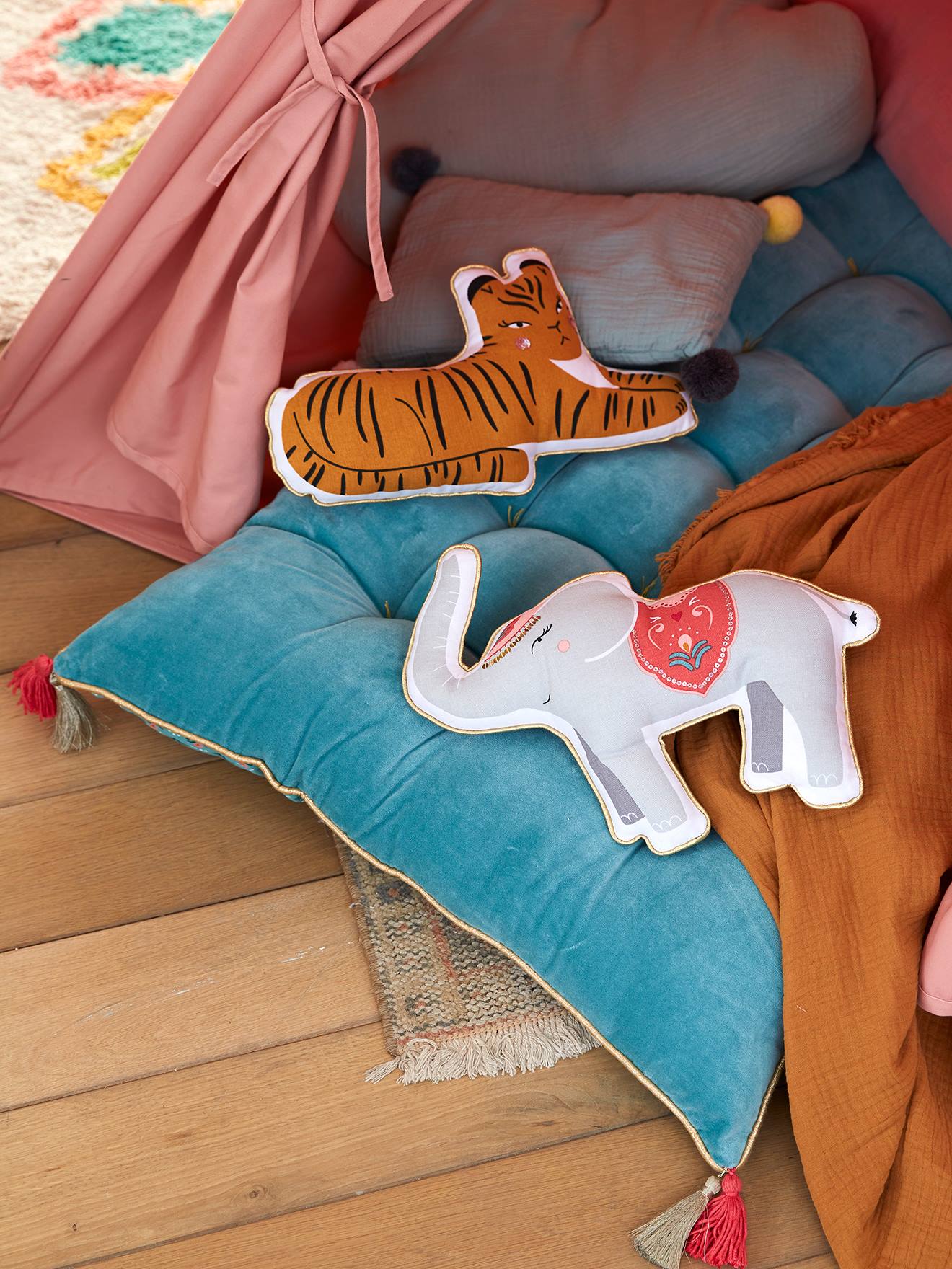 Set van 2 dierenkussens EDEN INDIA meerkleurig