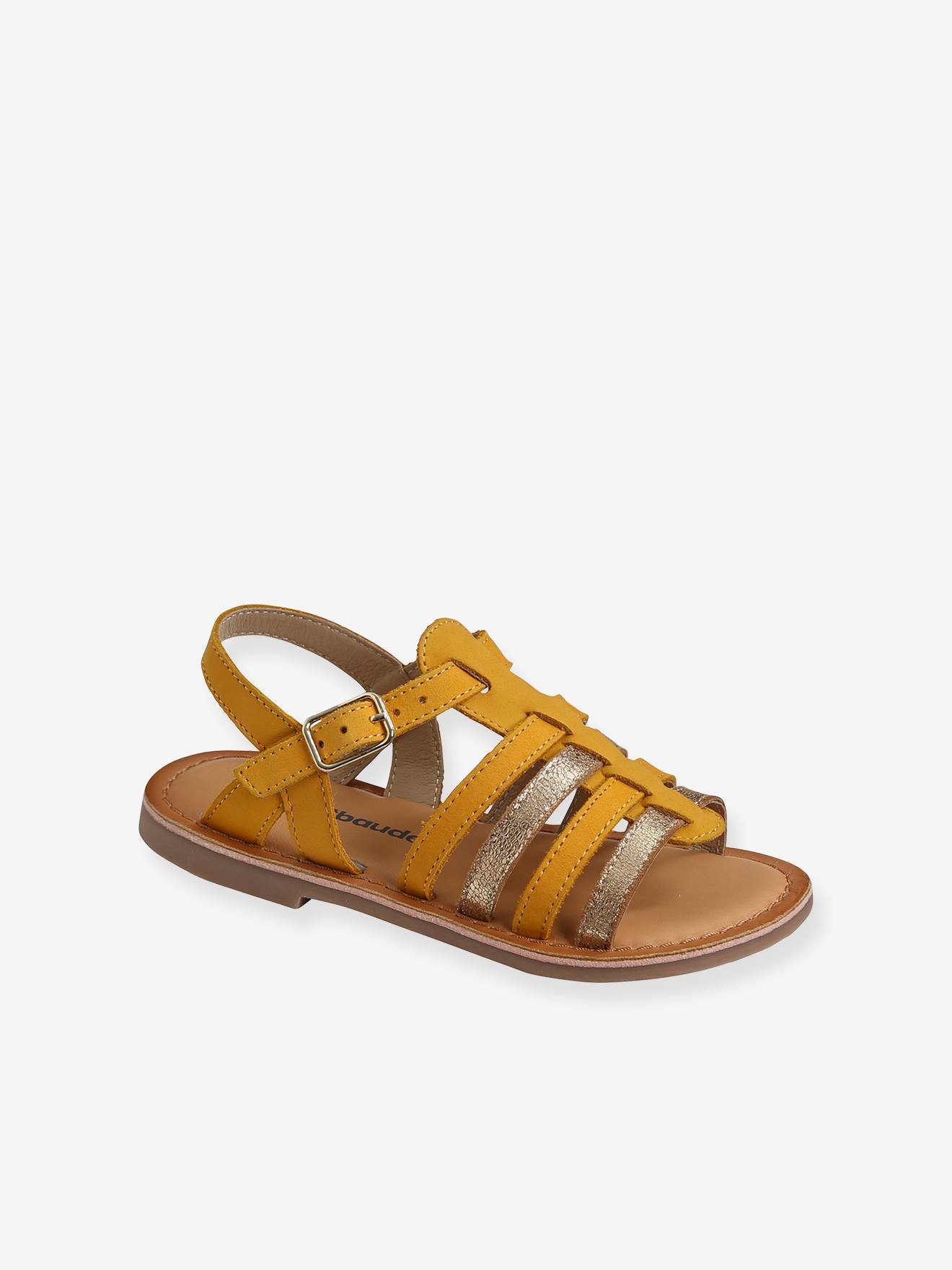 Leren sandalen met gespen voor meisjes geel